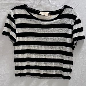 Alice & Olivia AIR Slub Linen Striped Crop Top